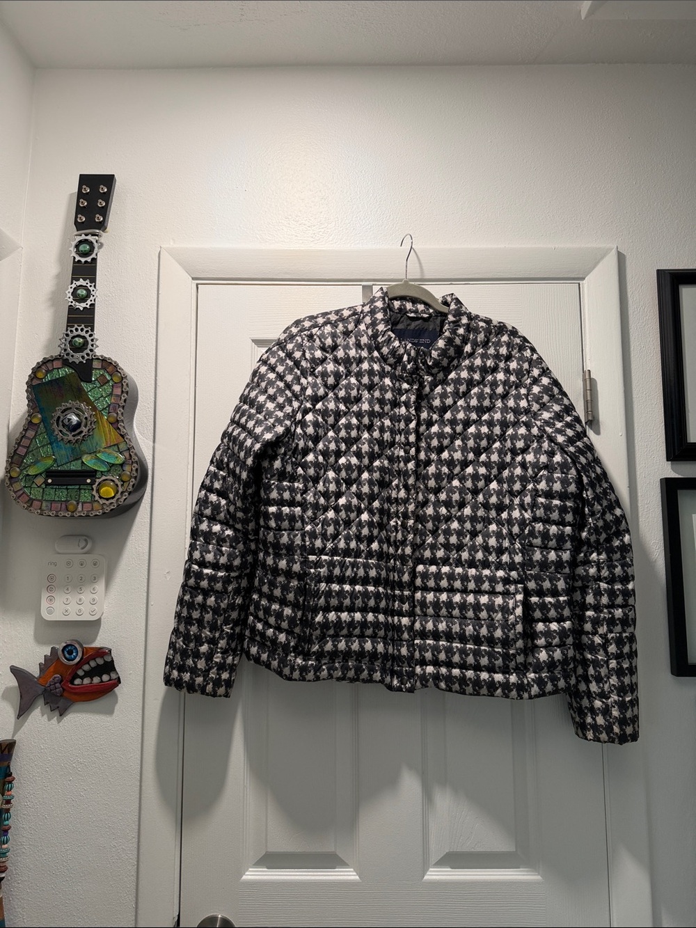Lands' End Quilted Houndstooth Puffer Jacket - Black & White